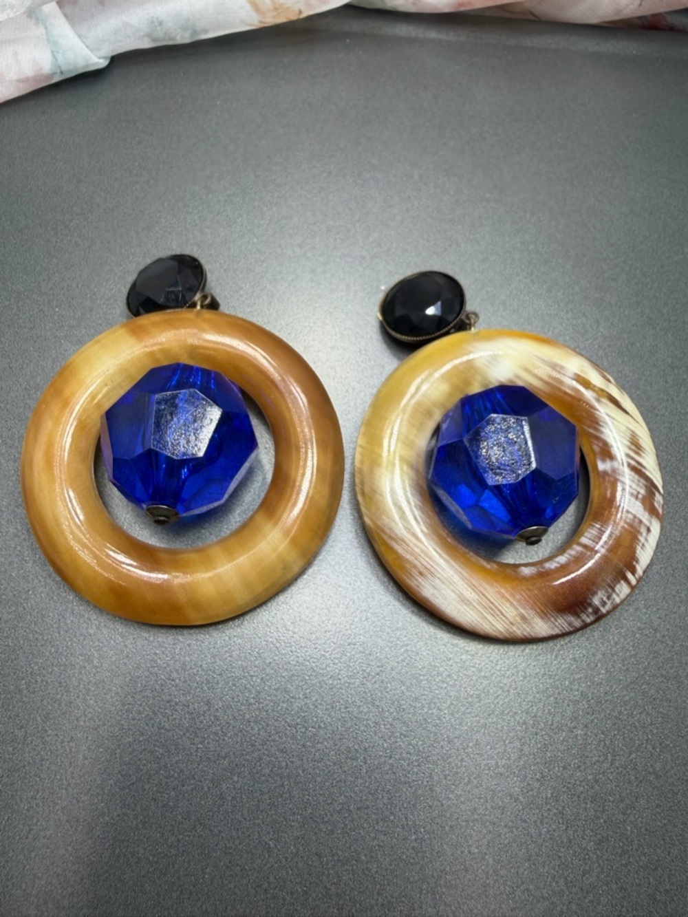 ⬇️⬇️ Marni Royal Blue Crystal and Horn Hoop Earrings Italian Couture #301